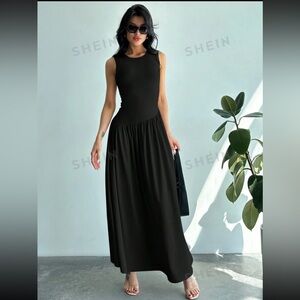 SHEIN Drop Asymmetrical Waist Black Midi Dress Size S/4